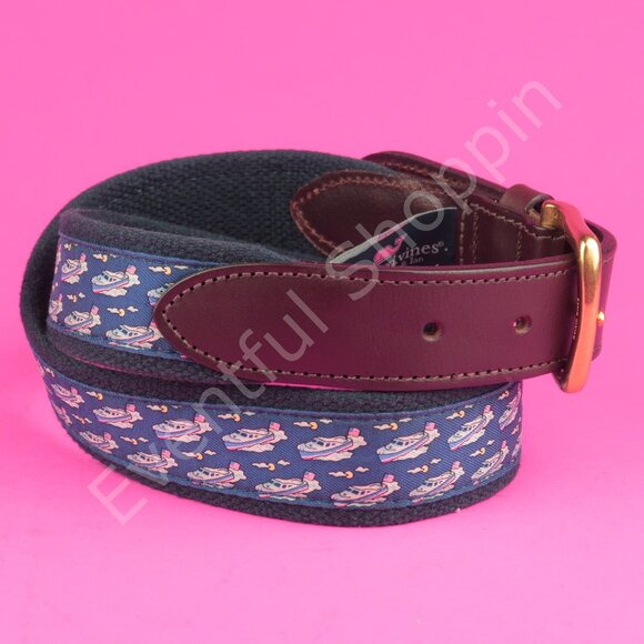 Vineyard Vines Canvas Club Surcingle Whimsical Boat Pattern Belt in Blue… - Picture 4 of 7